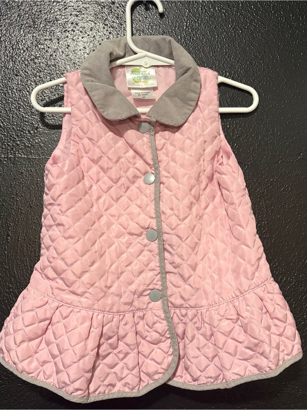 Decorated Originals Children's Quilted Pink Vest Dress with Contrast Collar 3T